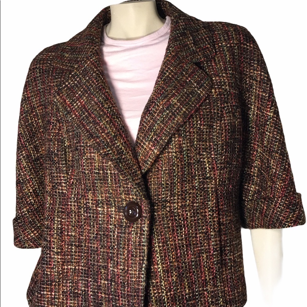 Semantiks Brown Tweed Cropped Blazer XS Petite Vintage Preppy Jacket
